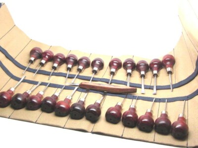 24pc Woodcarving Gunsmith Palm Tools Gouges V U Chisels Canvas Roll Ramelson USA