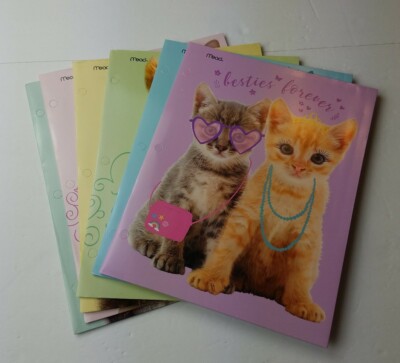 Mead Purrs & Grrrs Folders Variety of Animals on Covers Lot of 6 -3 Hole Punched