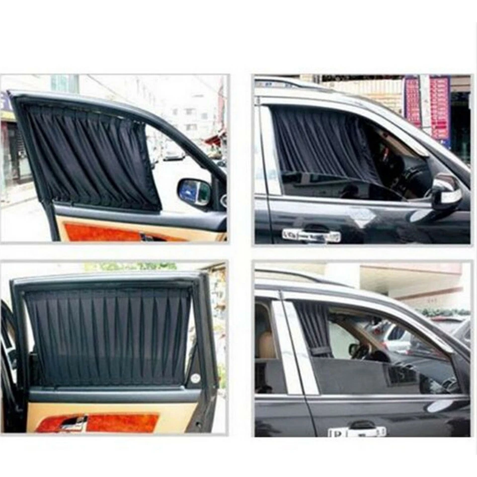 2Pcs Car Curtain Side Window Sunshade UV Protection Adjustable Foldable Black - Image 2 of 4