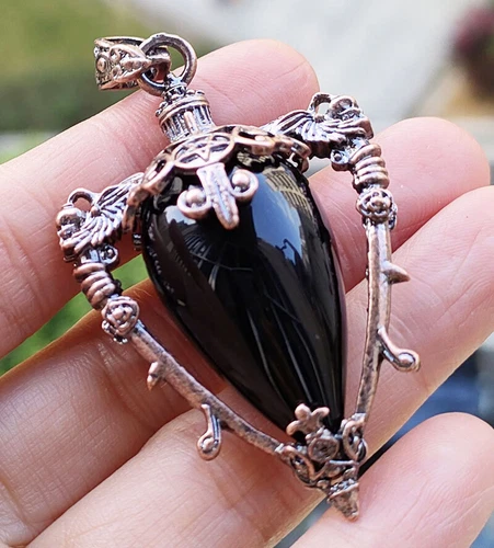 5pcs Antique Copper Obsidian Gems Pendants Aladin Magic Lamp Luck Wand Amulet