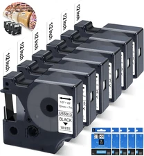 5x Dymo D1 Label Tape 45013 Black on White 1/2 Inch x 23 Feet Compatible product