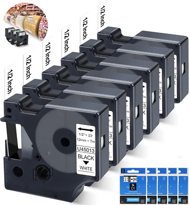 5x Dymo D1 Label Tape 45013 Black on White 1/2 Inch x 23 Feet Compatible product