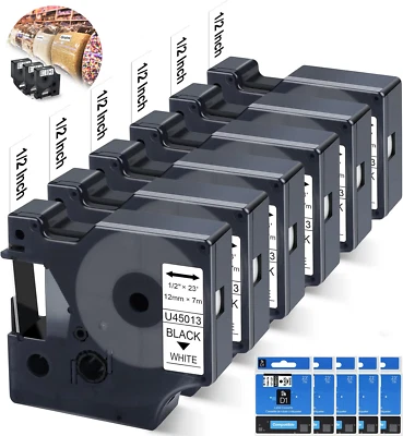 OOZMAS 5x Dymo D1 Label Tape 45013 Black on White 1/2 Inch x 23 Feet Compatible product