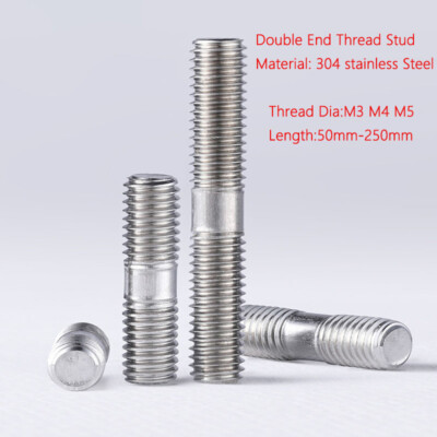 Double End Thread Stud Screw Bolt M3-M5*(50mm to 250mm) 304 Stainless Steel