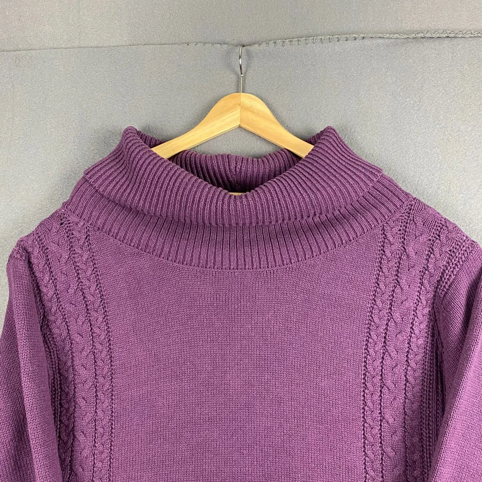 Suéter Avenue para Mujer 3X Púrpura Tejido con Cable Acanalado Cuello Embudo Manga Larga Preppy Foto 3 de 4