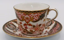 Royal Crown Derby, KINGS 383 Blue & Rust, Flat Cup & Saucer Set