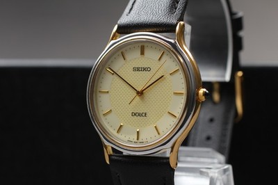 Vintage 1998 Seiko Dolce 5E61-0A20 Two-Tone HAQ Quartz Mens Watch From JAPAN