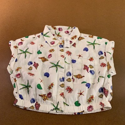 Gap Kids Girls XXL (14-16) White Seashell Crinkle Gauze Elastic Waist Top NW