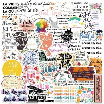 50 Stück Französische Wörter Aufkleber La Vie Est Belle Tout Ira Bien Bisous Sticker