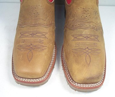 Double H Tan Leather Western Boots with Red Stitching DOUBLE H MEN main image 4