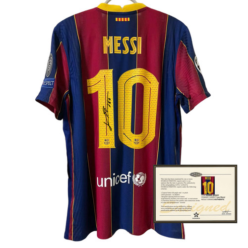 2020 21 Barcelona Messi Printed Signature Retro Jersey Framed Soccer Collectible