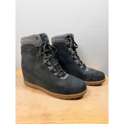 Forsake Alma Boots Women 9 Black Hidden Wedge Leather Hiking Casual Rugged Chic
