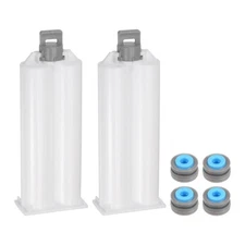 2pcs 50ml 1:1 Epoxy Gun Adhesive Cartridge 122mm PP Dual Cartridge Gray Piston