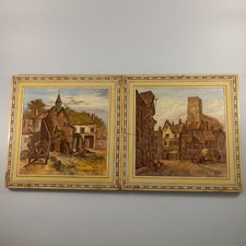 Antique Minton’s Ceramic Tiles Set of 2 – European Scene Design – 20cm x 20cm