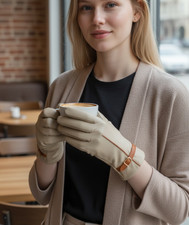 Sheepskin Leather Gloves Beige- NEW
