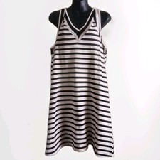 Doe & Rae B/W Stripe Sleeveless Knit Sundress Crochet Lace Top And Back Easy