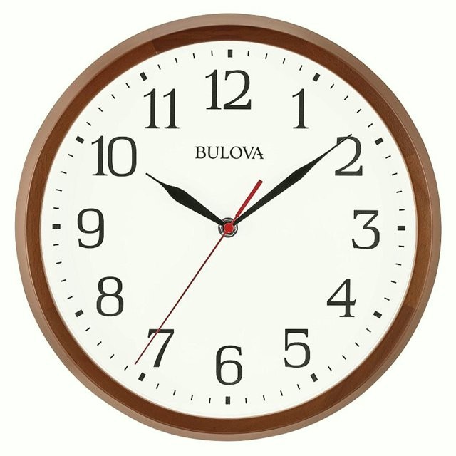 Bulova Clocks C4899 Clarity 12 Inch Diameter Analog Wall Clock, Warm Walnut