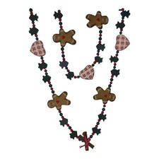 18 Ft Country Christmas Garland Gingerbread Man Wood Tree Plaid Heart Cottage