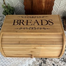 Bread Box Bamboo Roll Top/ Handle, Brown Rect...