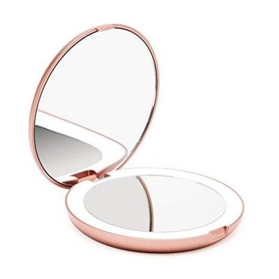 LED Lighted Travel Makeup Mirror, 1x/10x Magnification - Daylight Rose Gold
