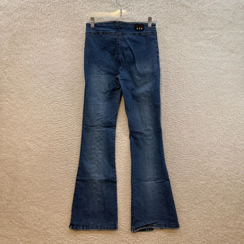 Pantalones de mezclilla acampanados de tiro bajo Y2K vintage Mudd 0 2 24 25 XS con cordones Western Boho Fairy Foto 2 de 4