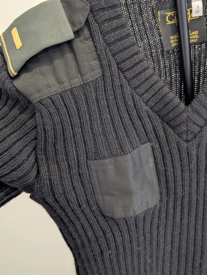 Citadel Sweater Mens 34 Black Ribbed 100% Wool Patches V-neck Uniform Gear - Image 3 of 4