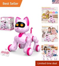 Interactive Robot Cat Toy for Kids - Remote Control Pink Kitty 7x9 Inches