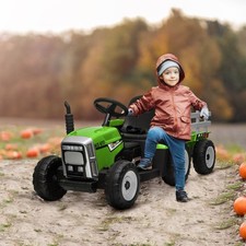 12V Electric Ride on Tractor with Trailer, 25W Dual Motors, Green