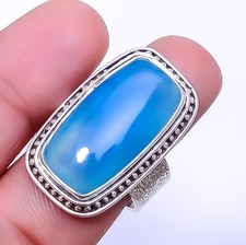 Blue Chalcedony 925 Sterling Silver Handmade Ring S.9 R92417734, Christmas Gift