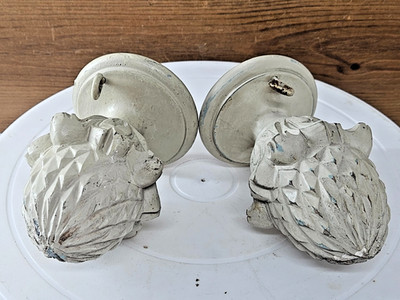 Paar Vintage Shabby Chic Holz Tannenzapfen Enden Gardinenstange Enden Stange Set