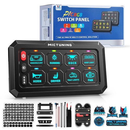 RGB 8 Gang Switch Panel Toggle LED Light Bar Switch Relay System Marine Boat 12V