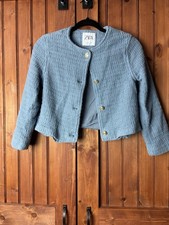 ZARA Kids Girl Light Blue Tweed Jacket Textur...