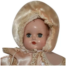 Madame Alexander 15" 1950s Baby Genius Hard Plastic + Vinyl Doll in Pink Satin