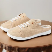 VIONIC BEACH Sneakers Womens Size 7.5 Ivory Terry Cloth Breeze Slip-On Sneaker