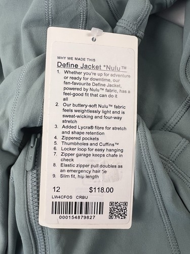 NWT Size 12 Lululemon Define Jacket Nulu CRBU Crater Blue - Picture 3 of 6