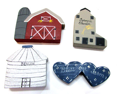 Handcrafted Hand Painted Wood 4 pc Farm Folk Art Shelf Sitters Barn Bin Heart