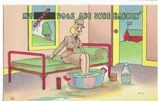 Women's Army Corps  WAC,  "My Dogs Sure Are Barkin'"  WC12 Humor Linen Postcard