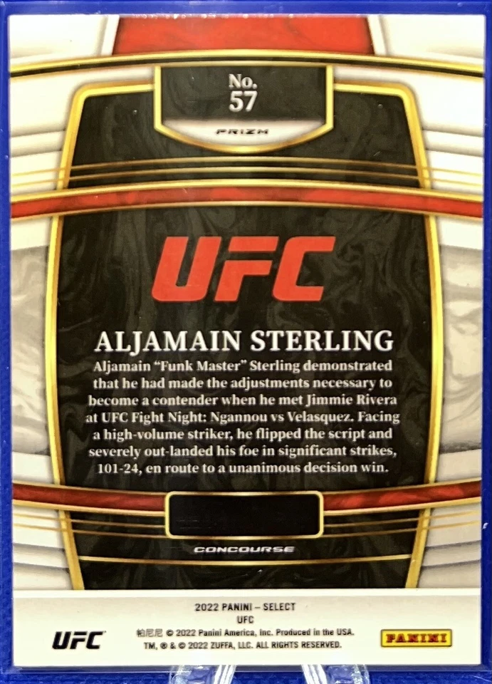 2022 Panini Select UFC #57 ALJAMAIN STERLING CONCOURSE ZEBRA SSP - Image 2 of 2