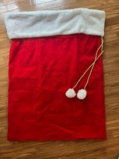 39 X 29 Inch Velvet and Plush Santa Sack Bag Red and White Plush Gold Rope F101