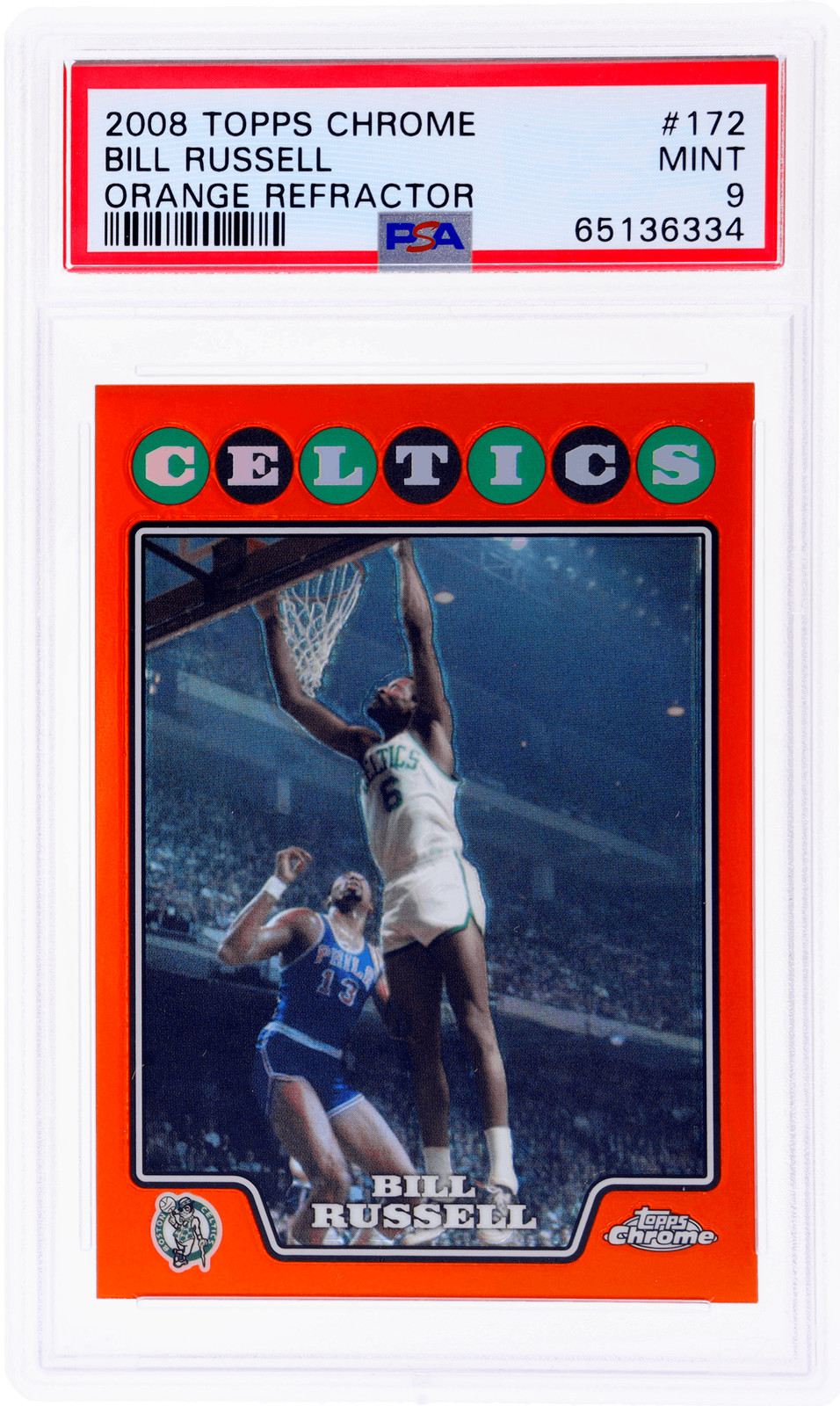 2008 Topps Chrome Bill Russell Orange Refractor #172 /499 PSA 9