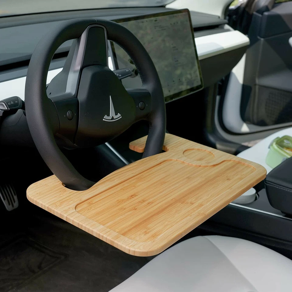 Portable Laptop Bamboo Desk and Tray car steering wheel eating tray table - Image 4 of 4