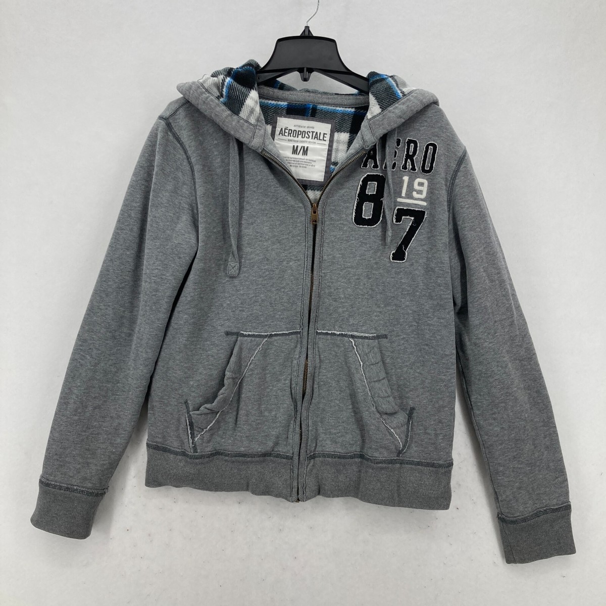 apparel kith x columbia hoodie Y2K Aeropostale Full Zip Hoodie Women's Medium Gray Logo Plaid