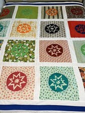 Starburst Patchwork Quilt Pinwheel Hand Stitched Vibrant Colors 75 x 81" Super