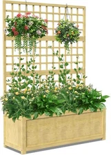 SUNYRISY Raised Garden Bed with Trellis Freestanding Planter Box &Drainage Holes