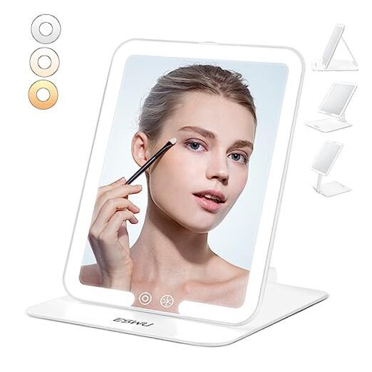 Portable Folding Travel Makeup Mirror with LED Light 8.26x6.1 Inch White