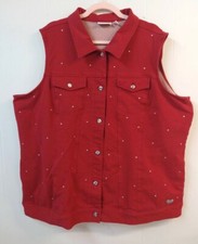 Dream Jeannes by Quacker Factory Red Vest Jacket w/ Rhinestones Pockets