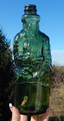 Vintage Poland Spring Distilled Gin Moses Bottle Olive Green Glass 4/5 Quart Cap