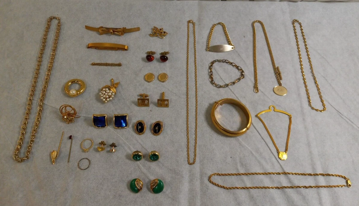 Goldtone Mix n Match JEWELRY Lot Necklaces Earrings Tie Bars