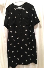 WHISTLES 10 Lined 1/2 Buttoned Dress - Viscose Black & White Dominos - Mint!
