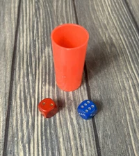 Vintage 1961 56 Variety Game Chest Replacement Piece Blue Red Dice Die Cup